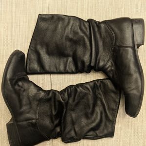 Black leather slouch boots 8.5